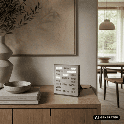 Zegar stołowy i ścienny AMS T1242 z aluminium • Zegar słowny LED • Zasilanie sieciowe z adapterem 220V