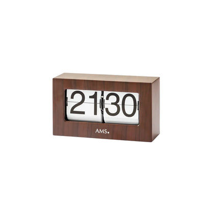 AMS Retro T1177 Zegar stołowy / Flip Clock • Wyświetlacz z klapkami • Metal i dekor orzecha włoskiego