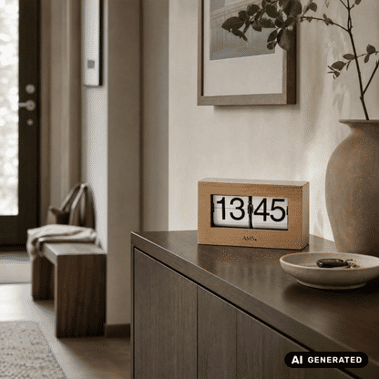 AMS 1175/18 Zegar stołowy / Flip Clock buk • Obudowa z litego drewna • Wskazanie 24-godzinne