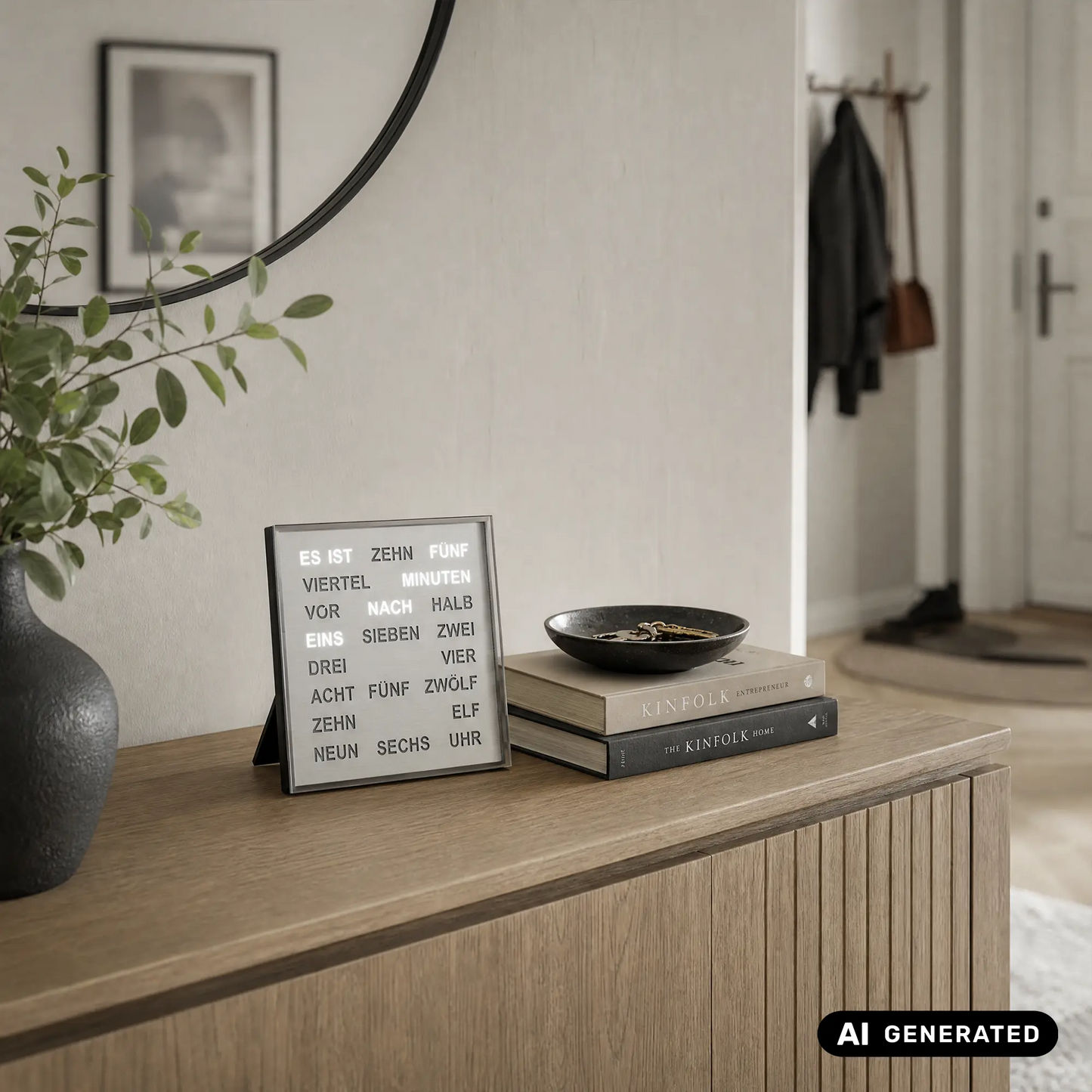 Zegar stołowy i ścienny AMS T1242 z aluminium • Zegar słowny LED • Zasilanie sieciowe z adapterem 220V