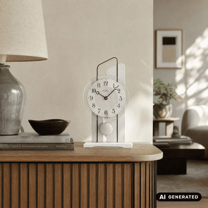 Zegar stołowy z wahadłem kwarcowym AMS T1258, aluminium • mechanizm wahadłowy kwarcowy • szkło mineralne