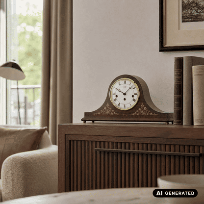 Zegar stołowy AMS T2188/1 orzech • 8-dniowy mechanizm Westminster • fornir orzechowy z intarsjami