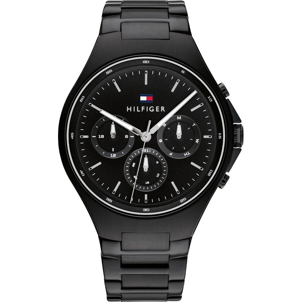 Męski zegarek Tommy Hilfiger w kolorze czarnym z okrągłą tarczą i wielofunkcyjnymi subtarczami