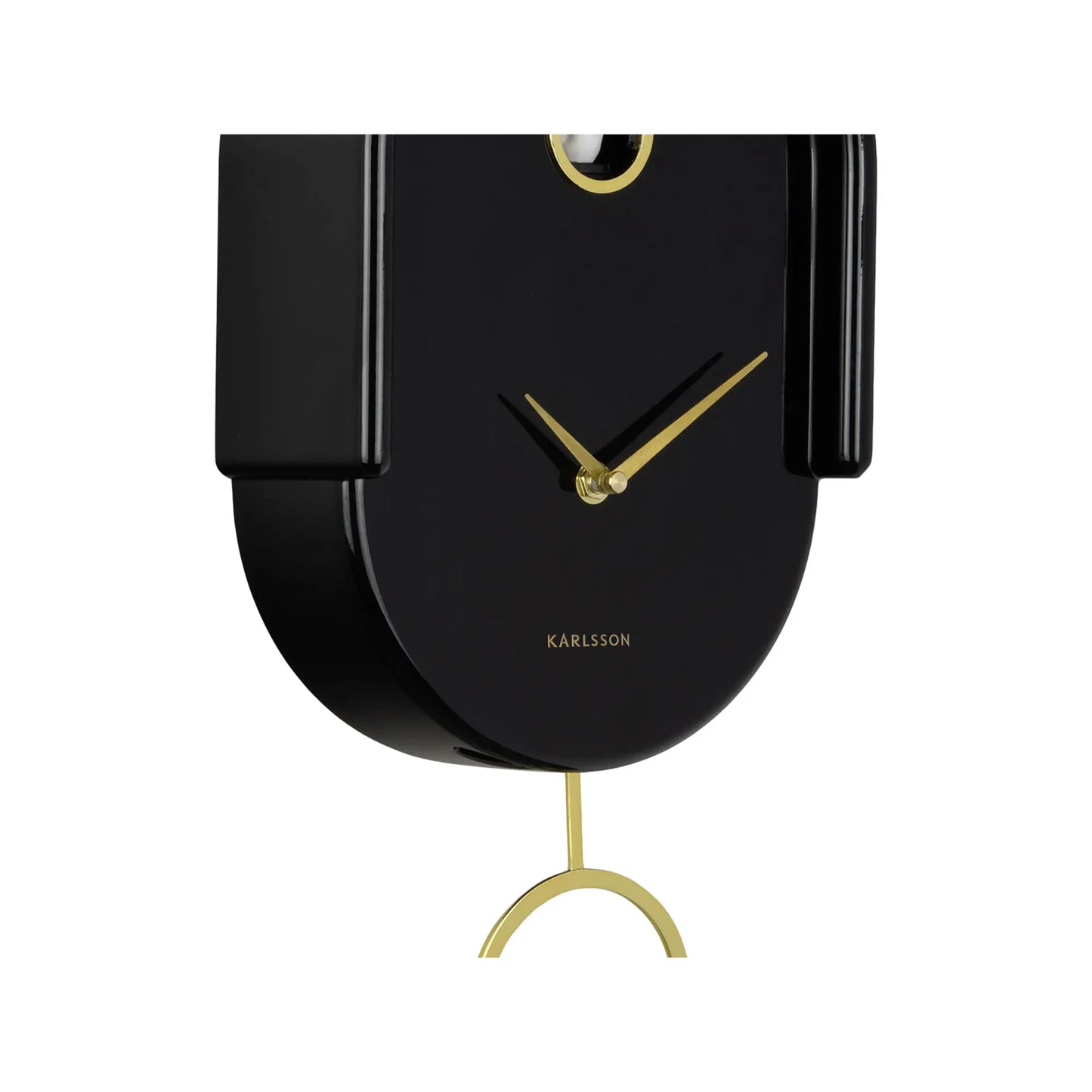 Karlsson Wanduhr in Schwarz mit goldenen Zeigern und rundem Ziffernblatt