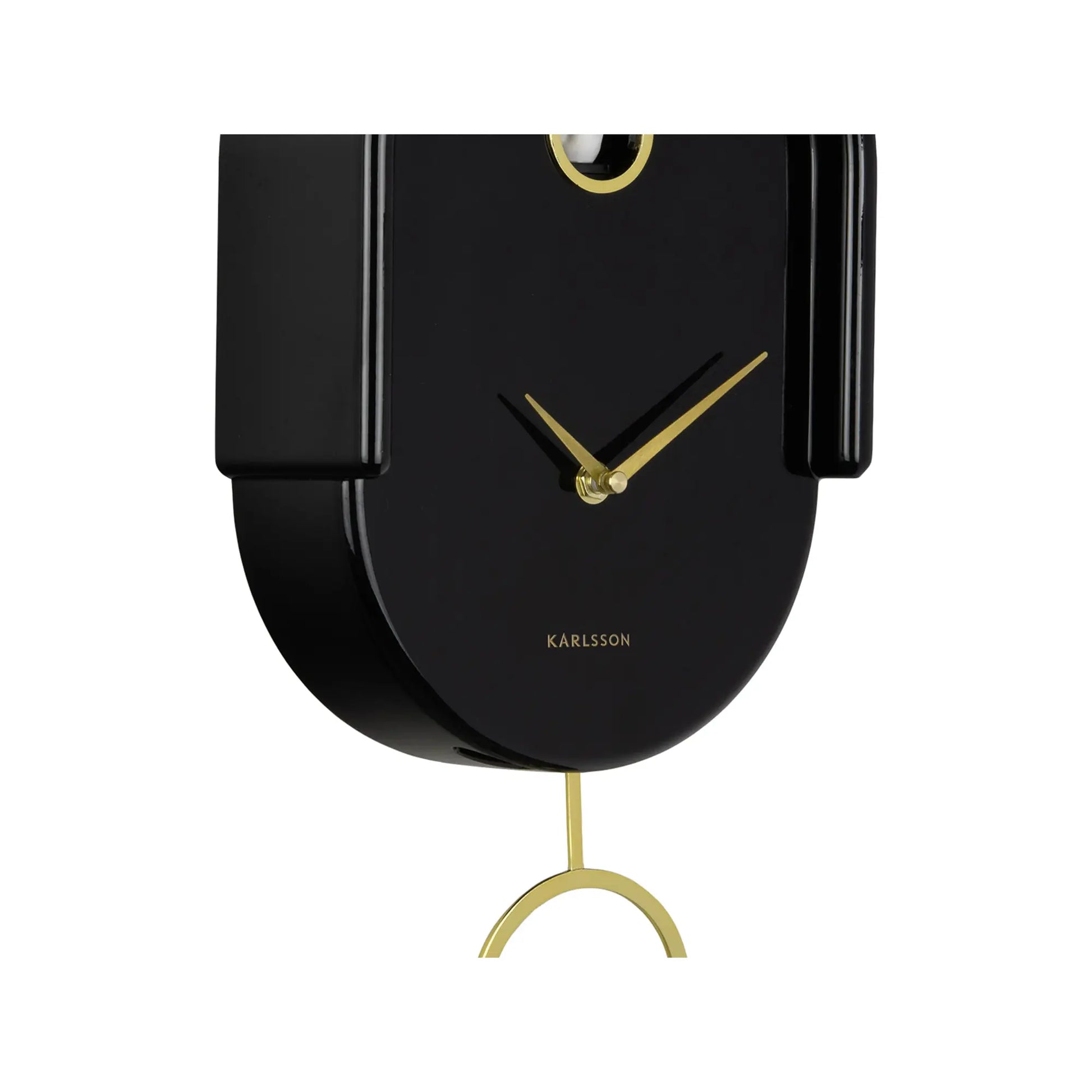 Karlsson Wanduhr in Schwarz mit goldenen Zeigern und rundem Ziffernblatt