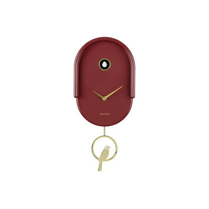 Burgunderrote Wanduhr Vorderansicht mit goldenem Pendel