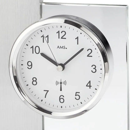 AMS Tischuhr-Zifferblatt silberfarben mit Funk-Symbol, arabischen Ziffern und Minutenmarken