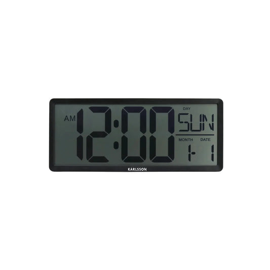 Karlsson Retro-LCD-Wanduhr, schwarze rechteckige LCD-Anzeige mit Uhrzeit und Datum
