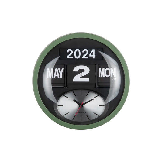 Runde Wanduhr-Front mit Klappzahlen 2024 sowie Uhrzeigern