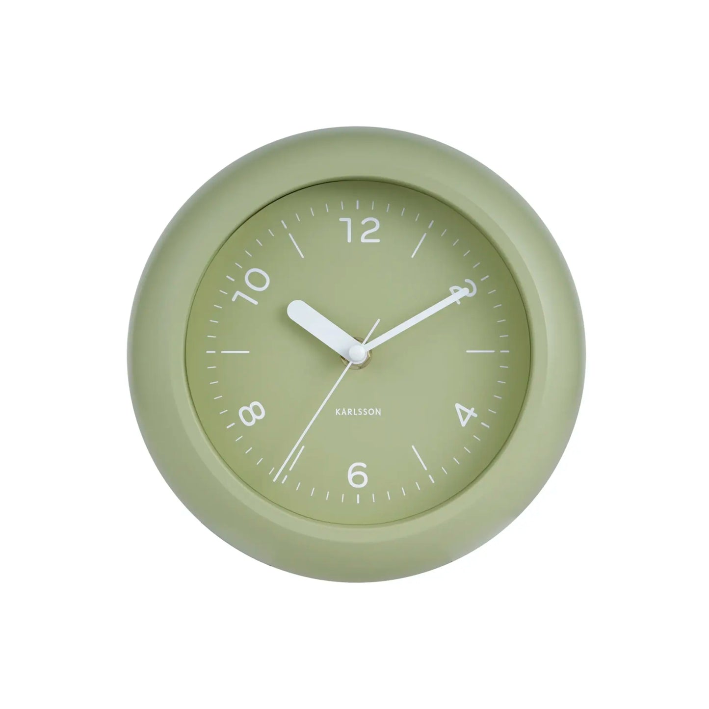 Karlsson Wanduhr Teegrün, runde Uhr mit weißen Ziffern, Stunden- und Minutenzeiger