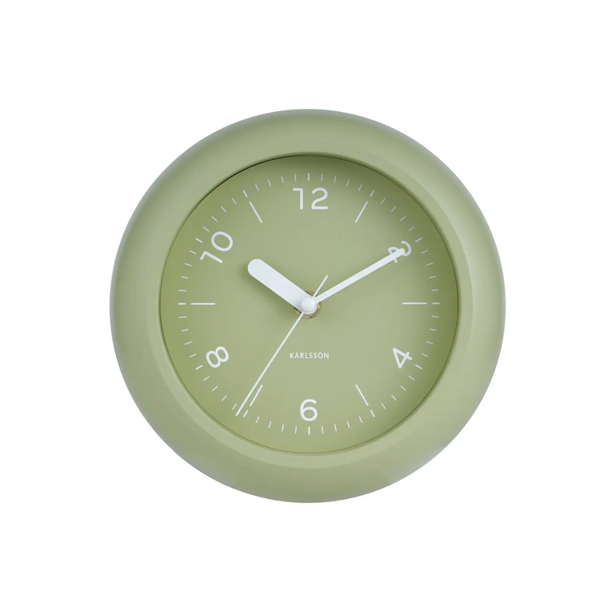 Karlsson Wanduhr Teegrün, runde Uhr mit weißen Ziffern, Stunden- und Minutenzeiger