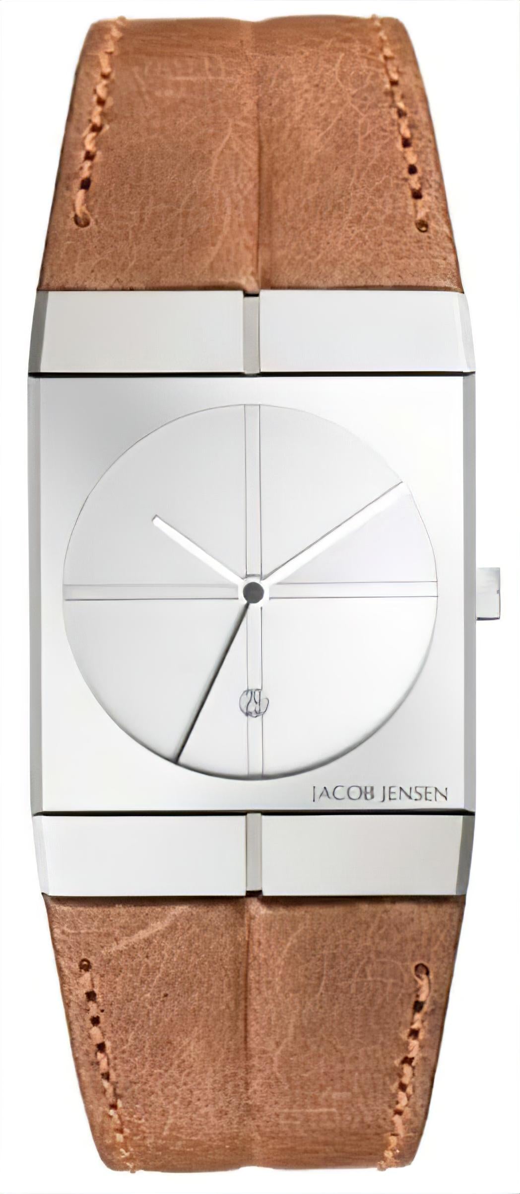 Zegarek męski Jacob Jensen Icon 233 z brązowym skórzanym paskiem i białą tarczą