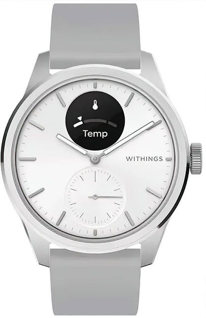 Withings ScanWatch 2 Unisex-Uhr mit grauem Silikonarmband, schwarzem Temp-Display