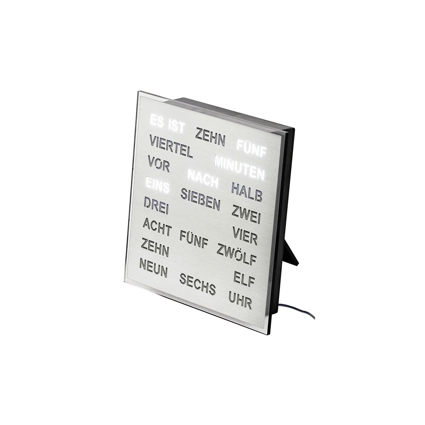 Zegar stołowy i ścienny AMS T1242 z aluminium • Zegar słowny LED • Zasilanie sieciowe z adapterem 220V