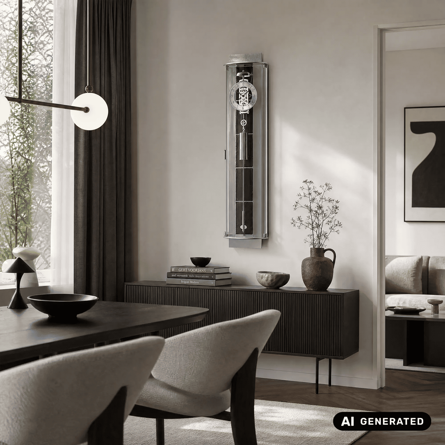 AMS Design R695 Zegar ścienny • Mechanizm linkowy • Łupek i aluminium