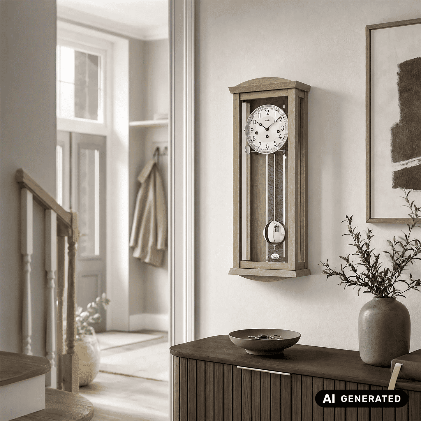 Zegar ścienny AMS Regulator R2745 dąb • mechanizm Westminster • mechanizm 8-dniowy