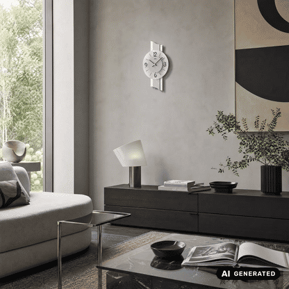 Zegar ścienny AMS W9394 łupek/aluminium • mechanizm kwarcowy • szkło mineralne