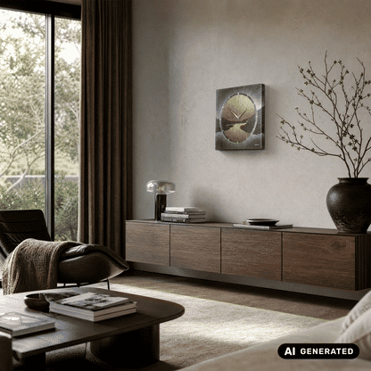 Zegar ścienny AMS W9513 z naturalnego łupka • mechanizm kwarcowy • wzór airbrush