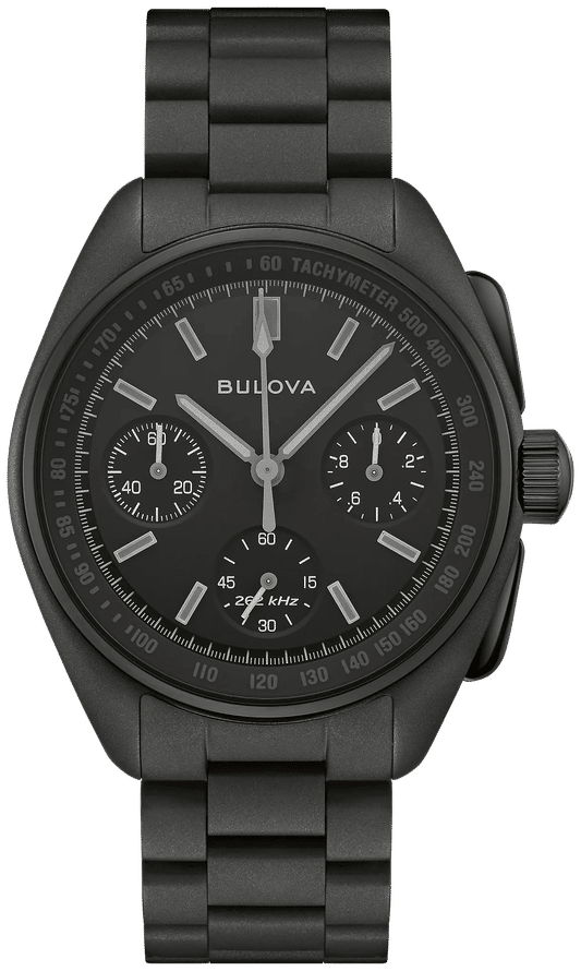 Bulova Herrenuhr Chronograph mit schwarzem Zifferblatt, Tachymeter und 3 Hilfszifferblättern